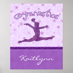 Poster Purple Cheetah Print Stripe Gymnastique avec Monog