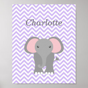 Poster Purple Chevron Elephant Décor de pépinière personn
