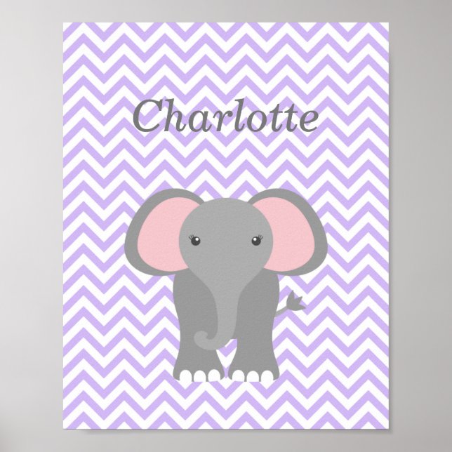 Poster Purple Chevron Elephant Décor de pépinière personn (Devant)
