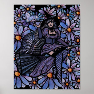 Poster Purple Coffee Witch Daisy Art