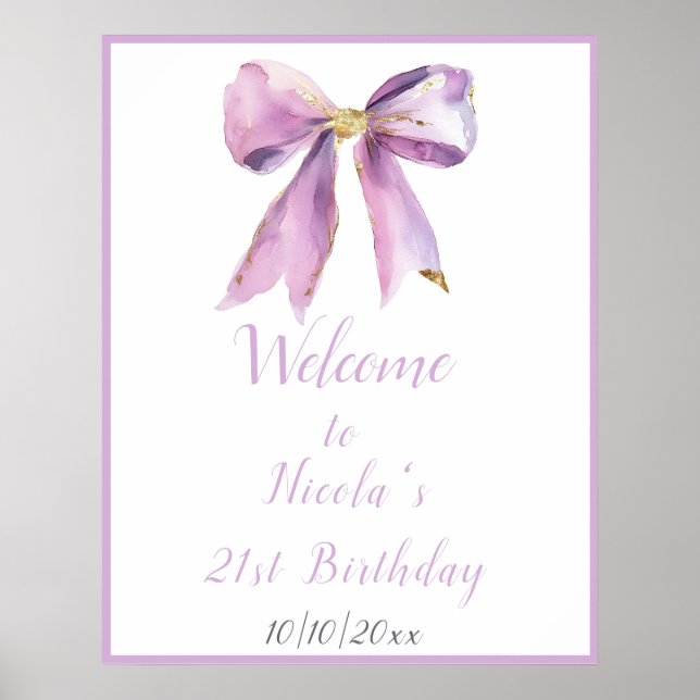 Poster Purple Coquette Bow fête d'anniversaire (Devant)