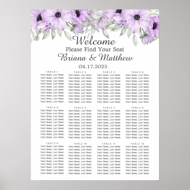 Poster Purple Elegant Aquarelle Floral Mariage (Devant)