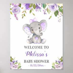 Poster Purple Elephant Baby Girl Douche Sprinkl Bienvenue