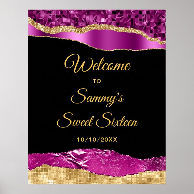 Poster Purple et or Glam Tears Sweet sixteen Bienvenue (Devant)