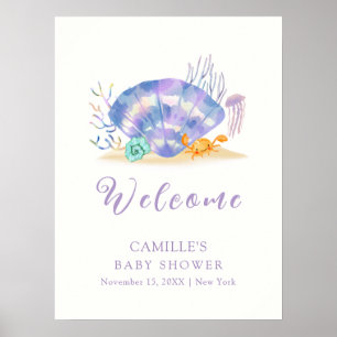 Poster Purple été Sea Pearl Girl Baby shower Bienvenue