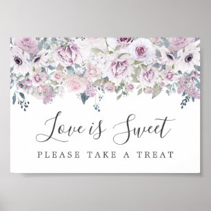 Poster Purple Floral Love is Sweet Dessert Bar Panneau