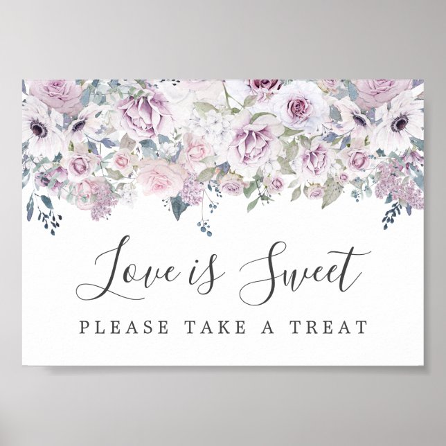 Poster Purple Floral Love is Sweet Dessert Bar Panneau (Devant)