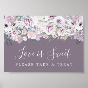 Poster Purple Floral Love is Sweet Dessert Bar Panneau