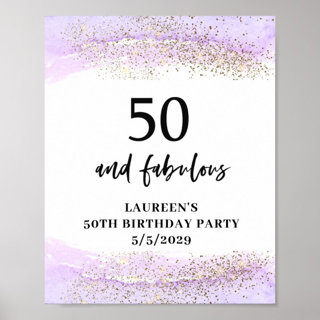 Poster Purple Glitter Purple 50th Birthday Party  (Devant)