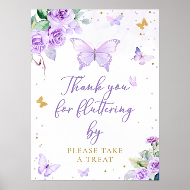 Poster Purple Gold Butterfly Floral S'Il Vous Plaît Prend (Devant)