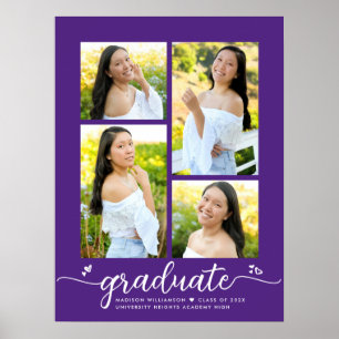 Poster Purple Graduation 4 Photo Script Coeurs Moderne
