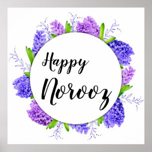 Poster Purple Hyacinth Wreath Joyeux Norooz Nouvel An