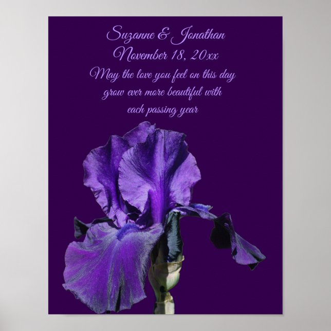 Poster Purple Iris Flower Personalized Wedding  (Devant)