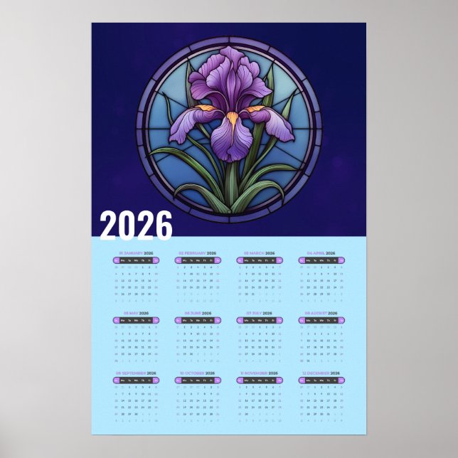 Poster Purple Iris Wall 2026 Calendrier (Devant)