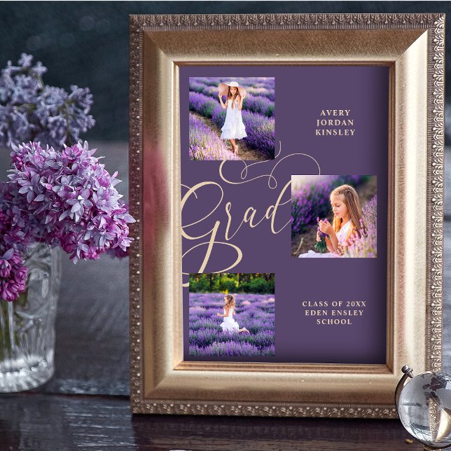 Poster Purple Modern Typography Grad  Three Photos (Créateur téléchargé)