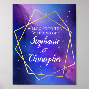Poster Purple Nebula Celestial Géométrique Gold Welcome