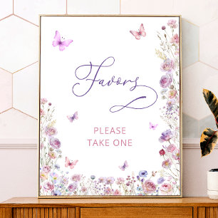 Poster Purple Papillon Fleur sauvage Baby shower Faveurs