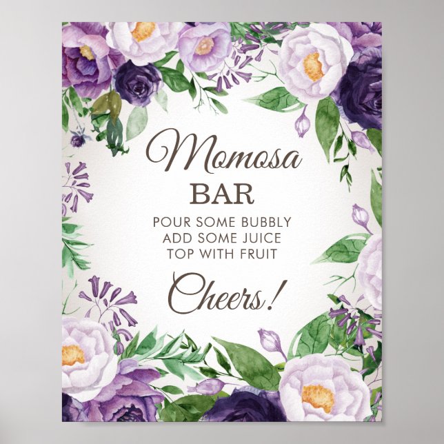 Poster Purple Peonies Baby shower Floral Momosa Bar (Devant)