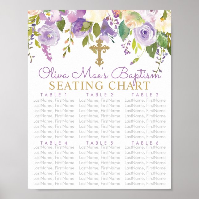 Poster Purple Peony Girls Baptism Seating Chart (Devant)