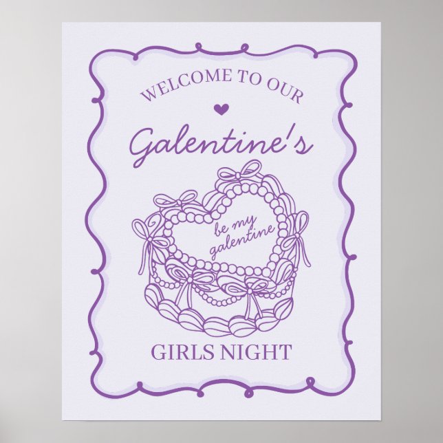 Poster Purple Retro Heart Coquette Gâteau Galentine Bienv (Devant)