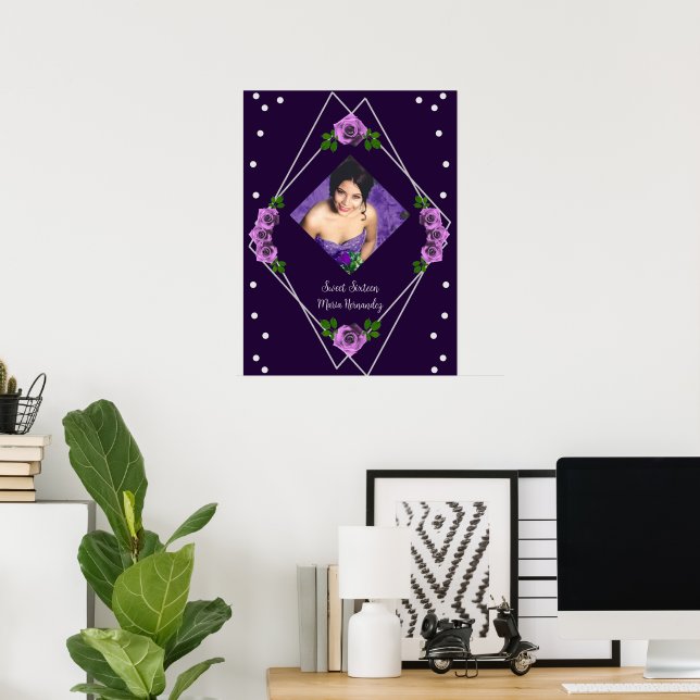 Poster Purple Rose Silver Géométrique Sweet 16 (Bureau à domicile)