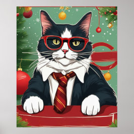 Poster Purrfect Chat en costume Art numérique drôle, Noël