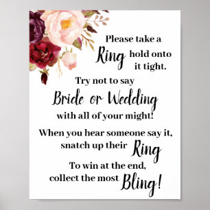 Poster Put a Ring on it Marsala Shower Game Sign