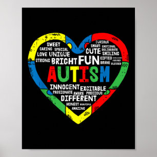 Poster Puzzle de coeur Sensibilisation sur l'autisme bril