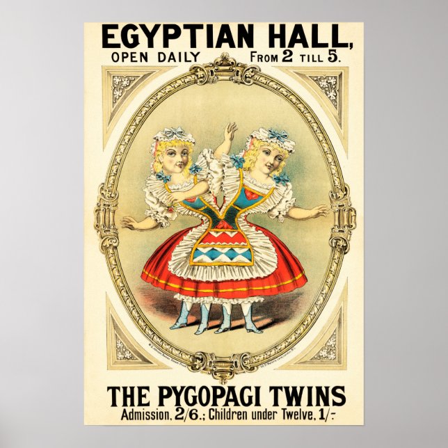 Poster Pygopagi Twins EGYPTIAN HALL Freak Show Circus (Devant)
