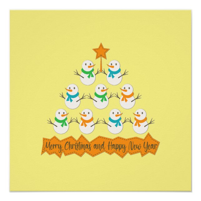 Poster Pyramide des sapins de Noël faite de bonhommes de  (Devant)