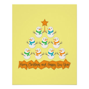 Poster Pyramide des sapins de Noël faite de bonhommes de