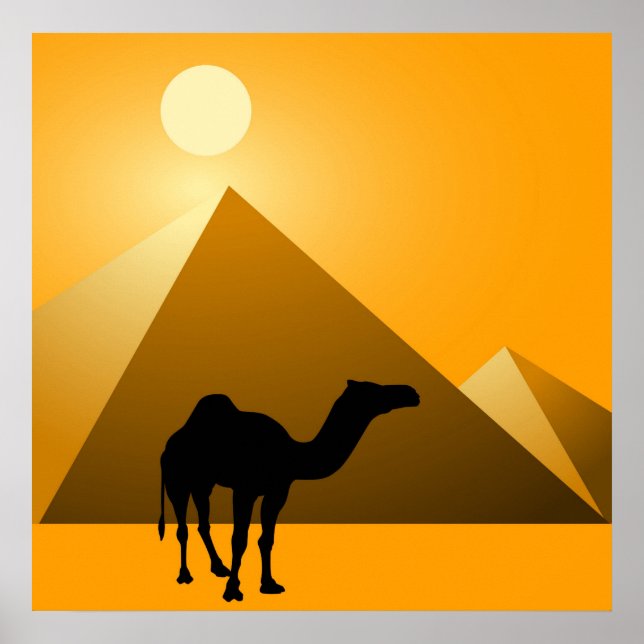 Poster Pyramide et chameau (Devant)