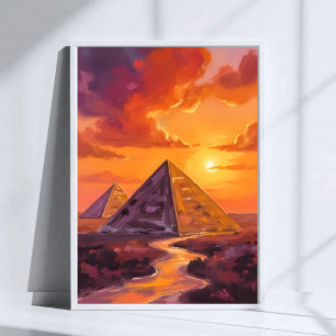 Poster Pyramides d'Égypte Coucher de soleil Art de voyage