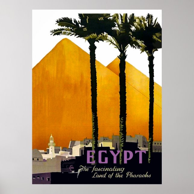 Poster Pyramides derrière les palmiers, Egypte (Devant)