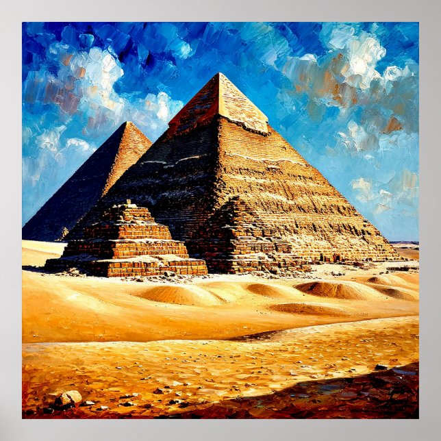 Poster Pyramides égyptiennes sous ciel bleu vif (Devant)