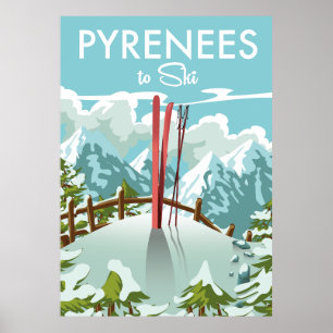 Poster Pyrénées à Ski imprimé voyage.
