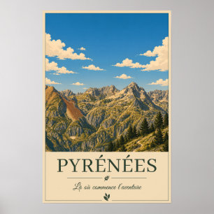 Poster Pyrénées France – Ridges Illustrated Landscape