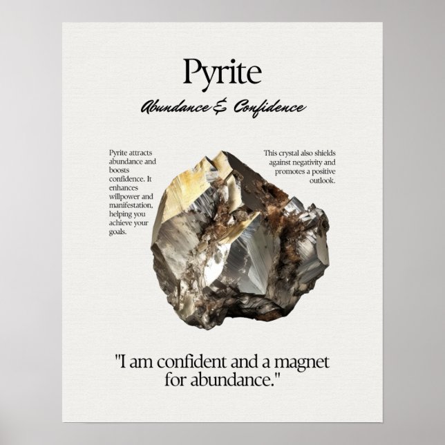 Poster Pyrite Gem Crystal Signification Carte (Devant)