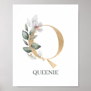 Poster Q Monogramme Floral Personnalisé
