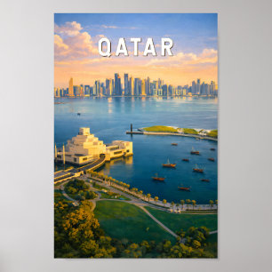 Poster Qatar Illustration Voyage Art Rétro