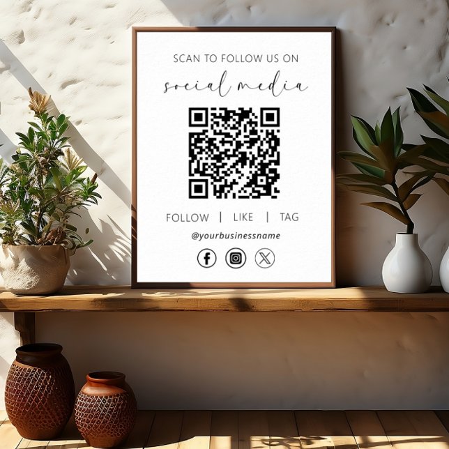 Poster QR Code White Scan To Follow Us on Social Network (Créateur téléchargé)