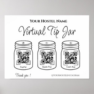 Poster QR Digital Tips Jars Paypal Apple Pay Cash App