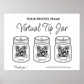 Poster QR Digital Tips Jars Paypal Apple Pay Cash App