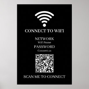 Poster QR WiFi personnalisé noir Affichage du mot de pa