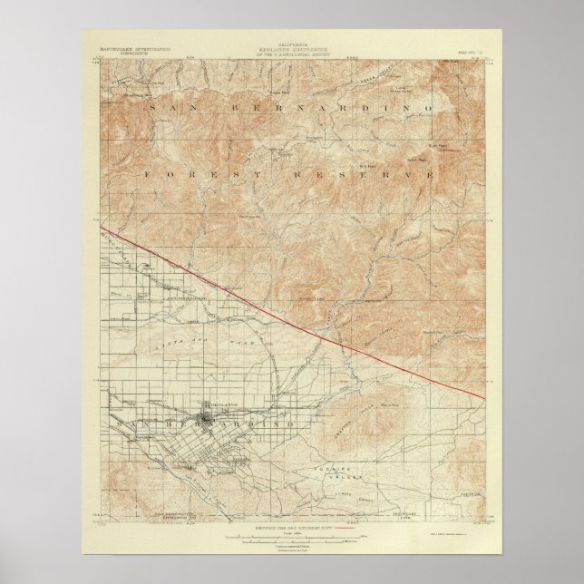 Poster quadrilatère Redlands montrant San Andreas Rift (Devant)