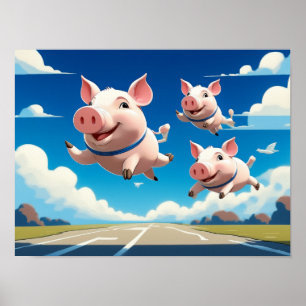 Poster Quand les cochons volent drôles cochons ailés