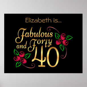 Poster Quarante Roses noires rouges dorées Fabuleuses Ann
