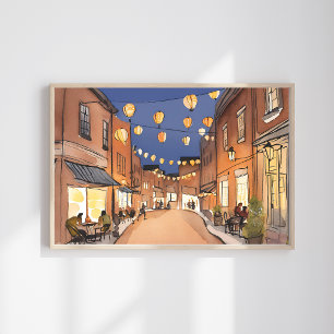 Poster Quartier Italien de North End Boston MA Aquarell