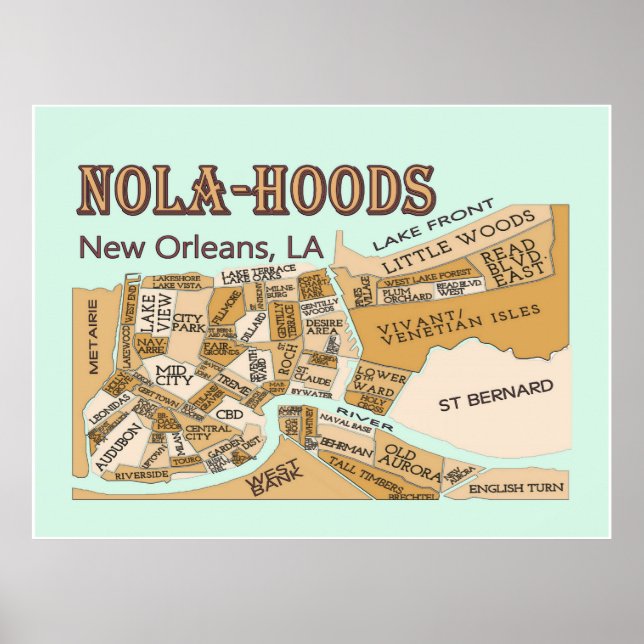 Poster Quartiers de la Nouvelle-Orléans, NOLA-HOODS (Devant)