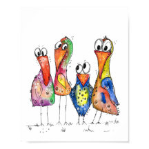 Quatre Beaux Oiseaux Whimsical Colorés